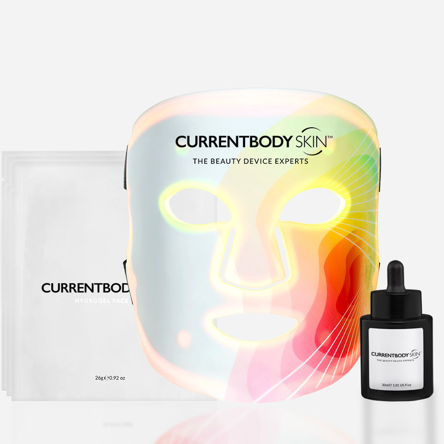 CurrentBody Skin LED 4-in-1 Zone Facial Mapping Mask showing four distinct mask sections for targeted skincare treatment.