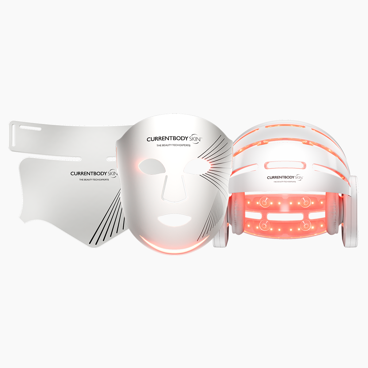 CurrentBody Skin LED Hair Growth Helmet resting on a white surface, showcasing its sleek design and adjustable fit.