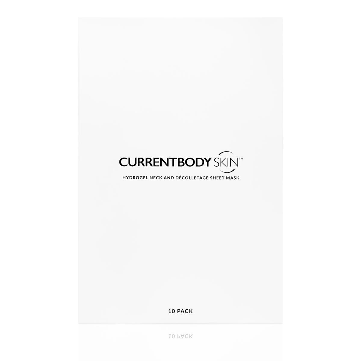 CurrentBody Skin Hydrogel neck and décolletage mask pack with 10 soothing gel sheets for skin hydration and rejuvenation.
