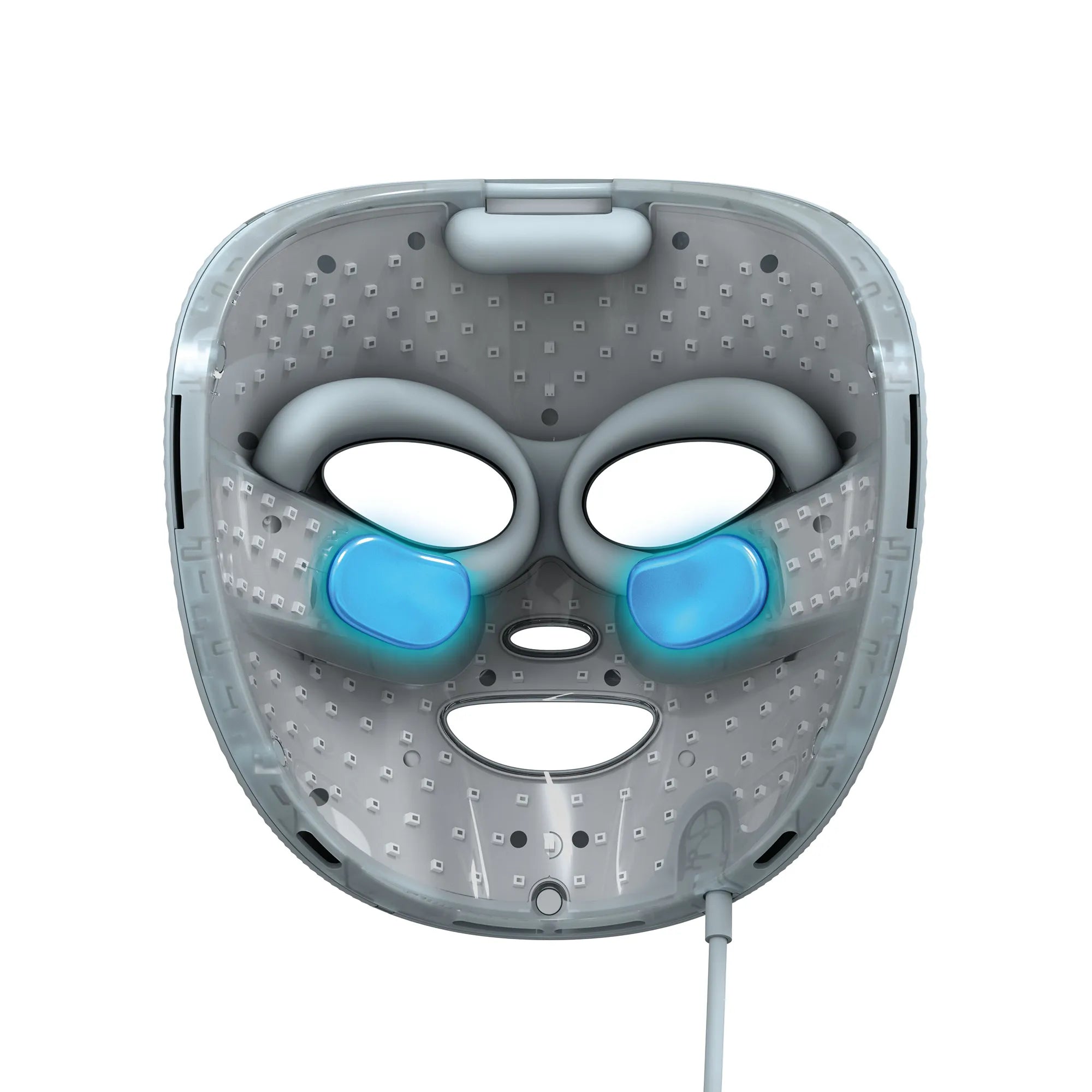 Shark CryoGlow under-eye cooling and LED face mask showing the mask with blue LED lights and cooling features for skincare.