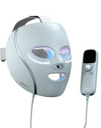 Shark CryoGlow under-eye cooling and LED face mask showing a sleek blue and black design with adjustable straps.