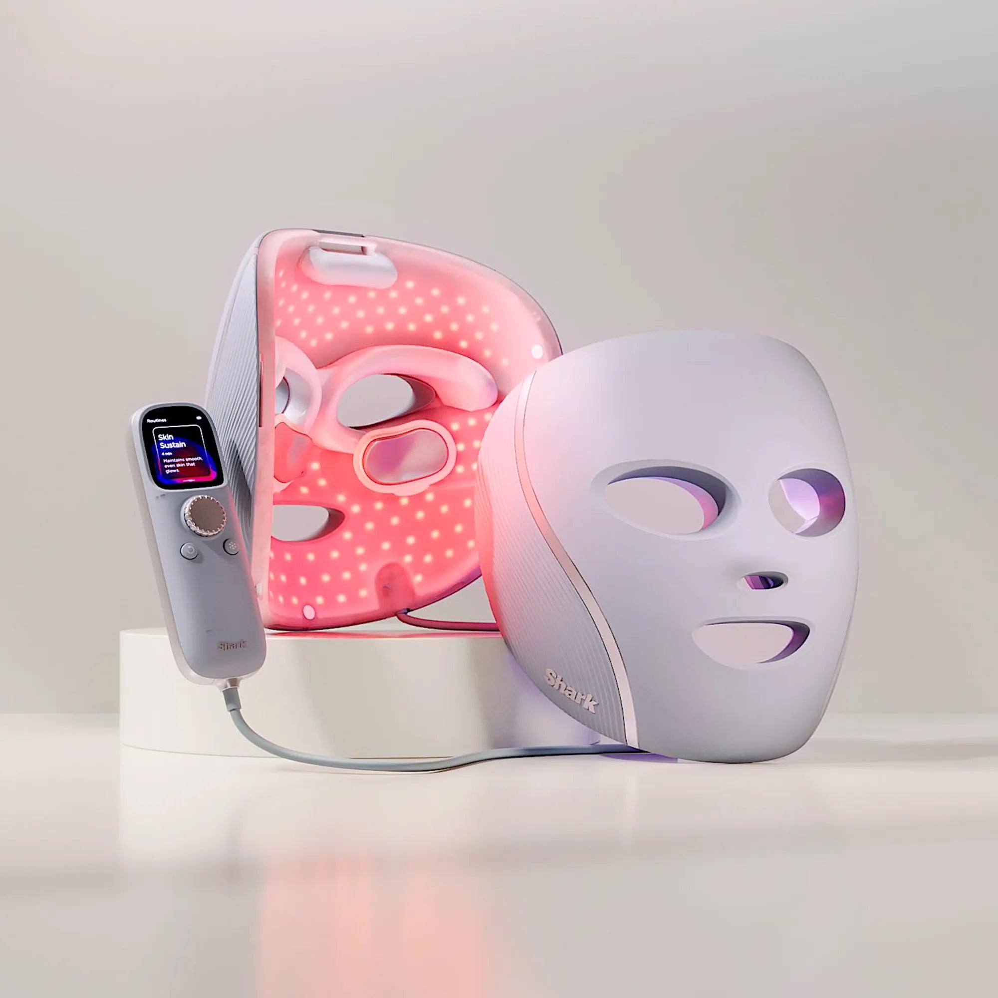 Shark Clean CryoGlow under-eye cooling and LED face mask with blue and red light therapy, designed for skin rejuvenation.