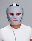 Shark Clean CryoGlow under-eye cooling and LED face mask showing the mask’s blue LED lights and cooling surface.