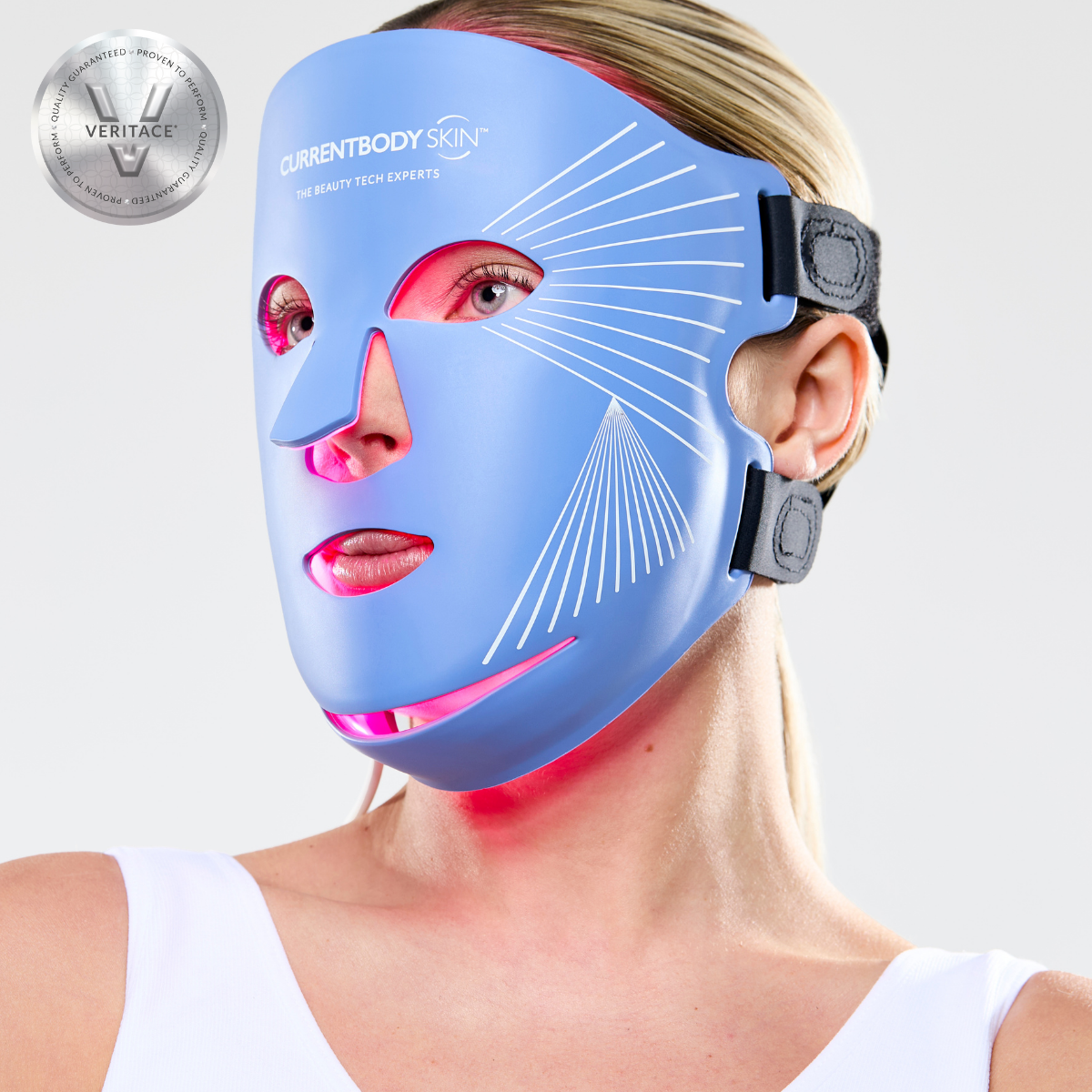 CurrentBody Skin LED Blue Light Therapy Face Mask for clear skin and blemish reduction, shown in the product image.