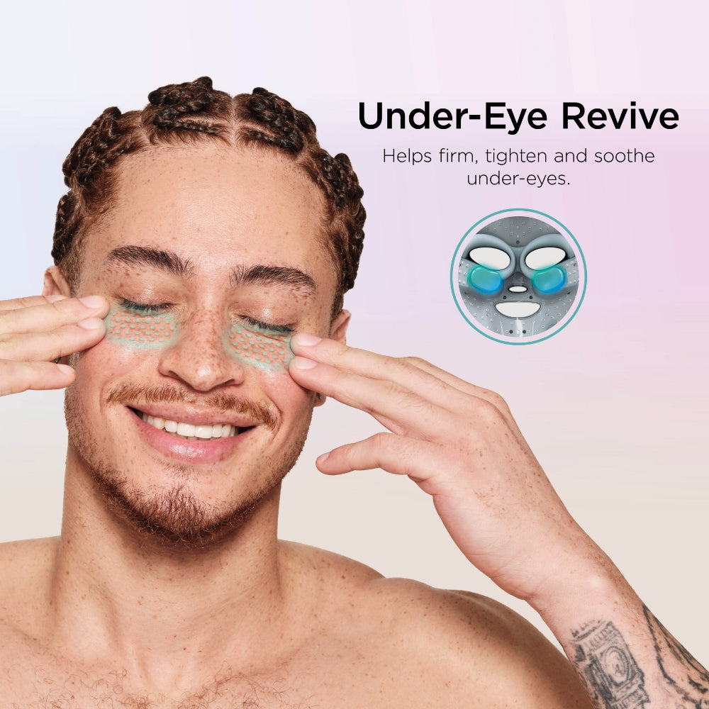 Medicube Shark Beauty CryoGlow under-eye cooling mask with blue frost LED for anti-ageing and blemish repair, featuring a sleek design.