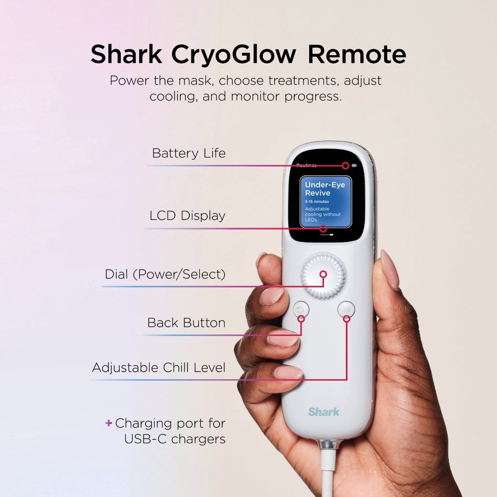 Medicube Shark Beauty CryoGlow under-eye cooling mask with blue frost LED for anti-ageing and blemish repair.