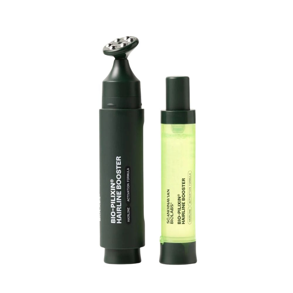 Scandinavian Biolabs Bio-Pilixin Hairline Booster in a sleek bottle, designed to support hair growth and strengthen hairlines.