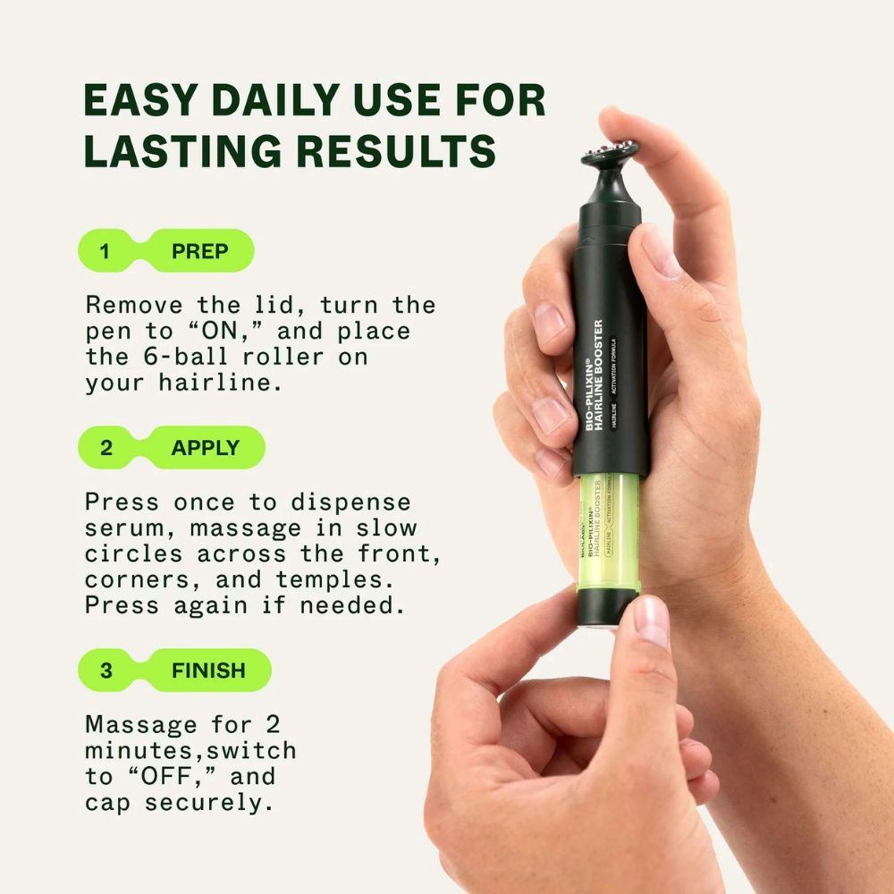 Yolaine Scandinavian Biolabs Bio-Pilixin Hairline Booster bottle with applicator for hairline revitalization and growth.