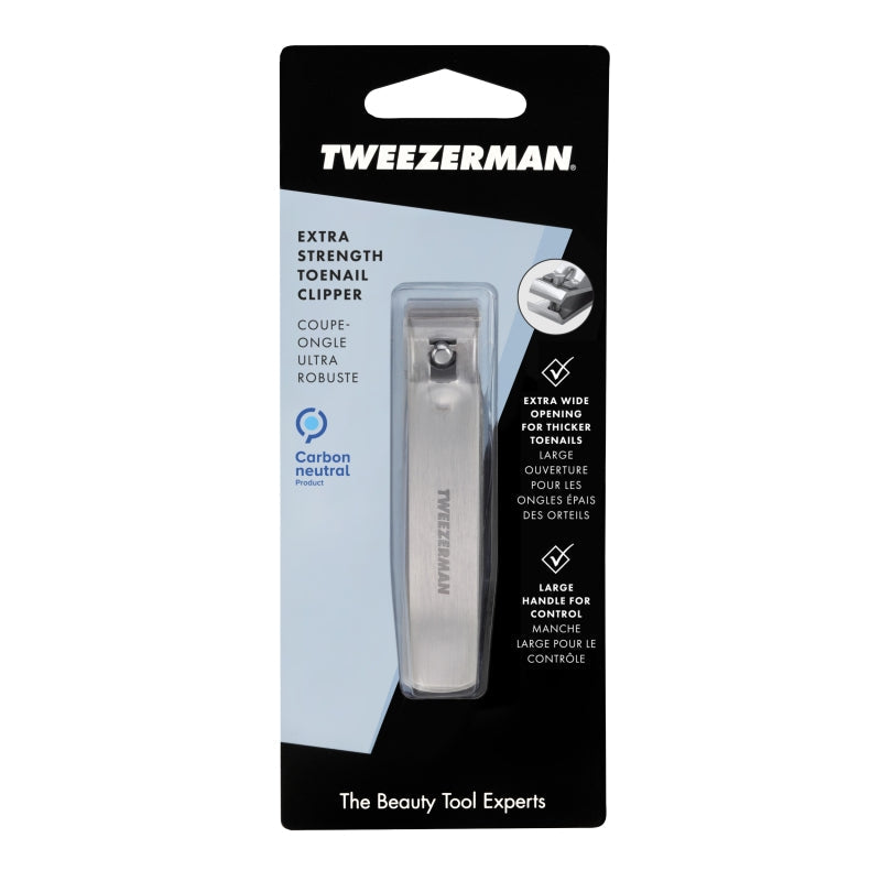 Yolaine Tweezerman extra strength toenail clipper with sturdy stainless steel blades for thick or tough toenails.