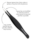 Yolaine Tweezerman ingrown hair and splinter tweezers with fine pointed tips for precise hair and splinter removal.