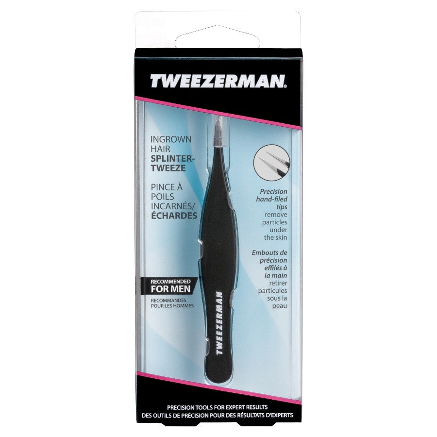 Yolaine Tweezerman ingrown hair and splinter tweezers with fine pointed tips for precise hair removal and splinter extraction.