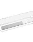 Yolaine Tweezerman reusable glass nail buffer with smooth and textured sides for polishing and shaping nails.