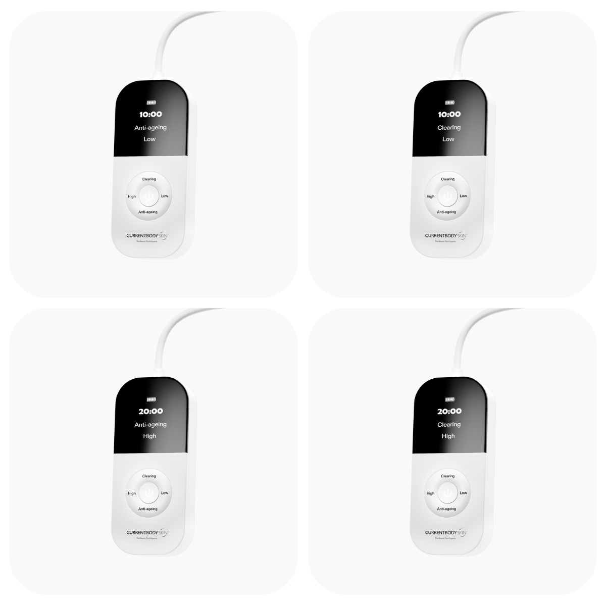 CurrentBody Skin LED Light Therapy Panel with controller showing multiple light therapy modes and settings.