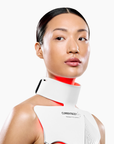 CurrentBody Skin LED Neck & Décolletage Mask shown from a side view, highlighting the sleek design and adjustable strap for targeted skincare.