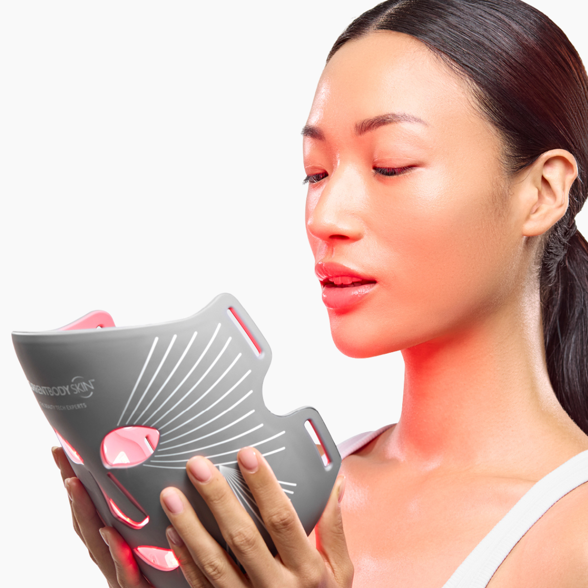 CurrentBody Skin LED Multi Light Therapy Mask shown from the side, featuring multiple light panels for facial skin treatment.