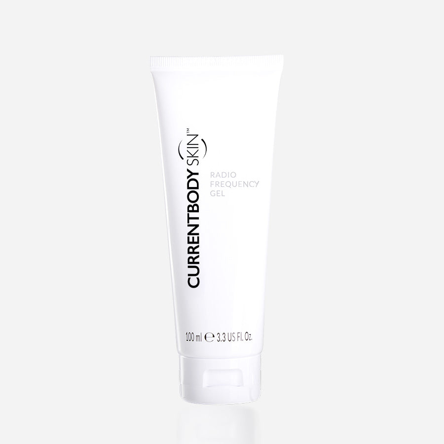 CurrentBody Skin Radio Frequency Conductive Gel in 100ml bottle, with logo visible, for use during skin treatment procedures.