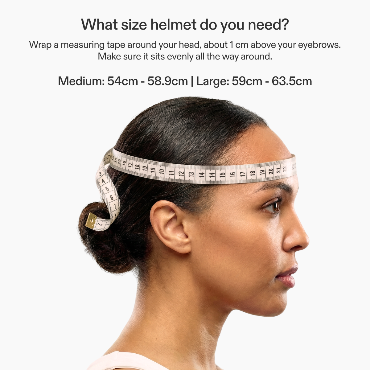 CurrentBody Skin LED Hair Growth Helmet showing how to measure for proper fit and sizing on the scalp.