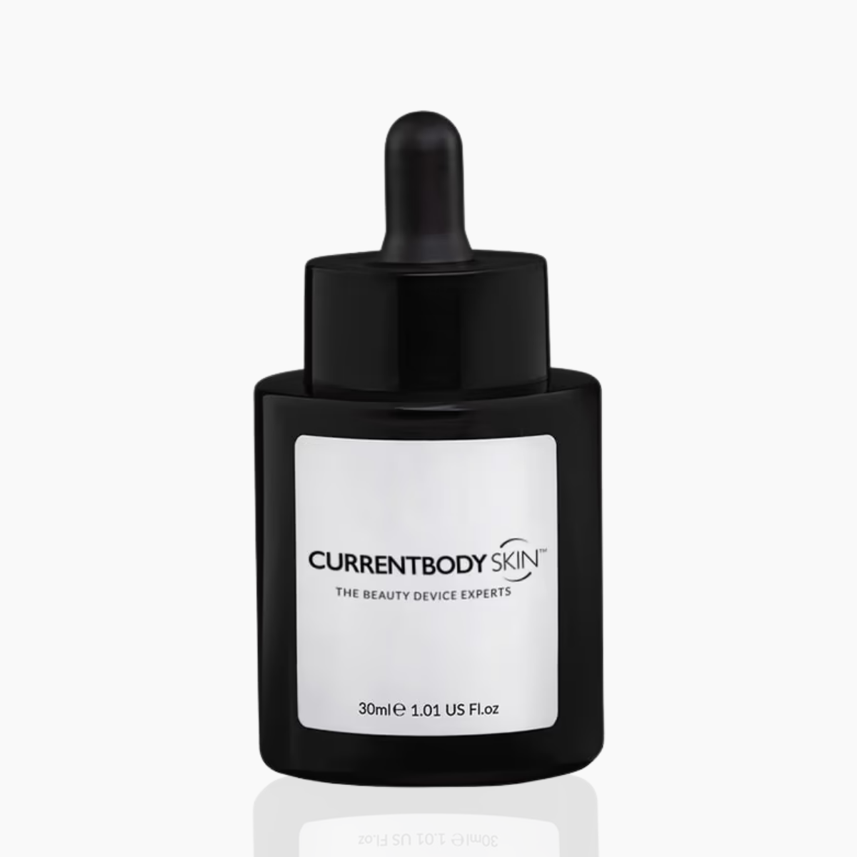 CurrentBody Skin Green Tea Serum in a 30ml bottle, featuring a sleek green and white packaging with a dropper applicator.