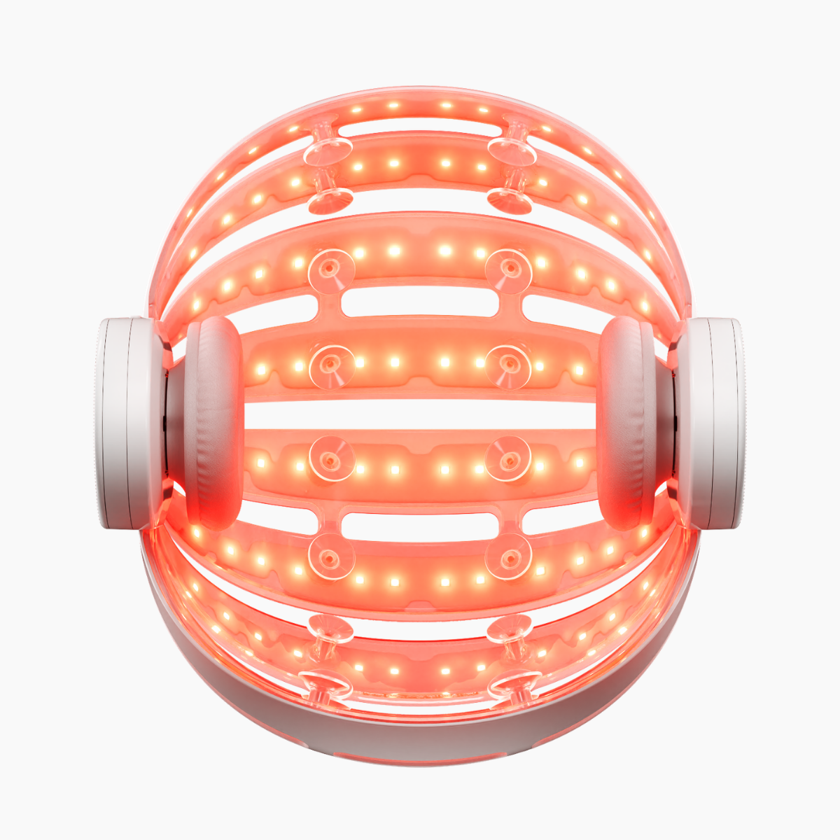 Interior view of the CurrentBody Skin LED Hair Growth Helmet showing red LED lights for hair stimulation and growth.