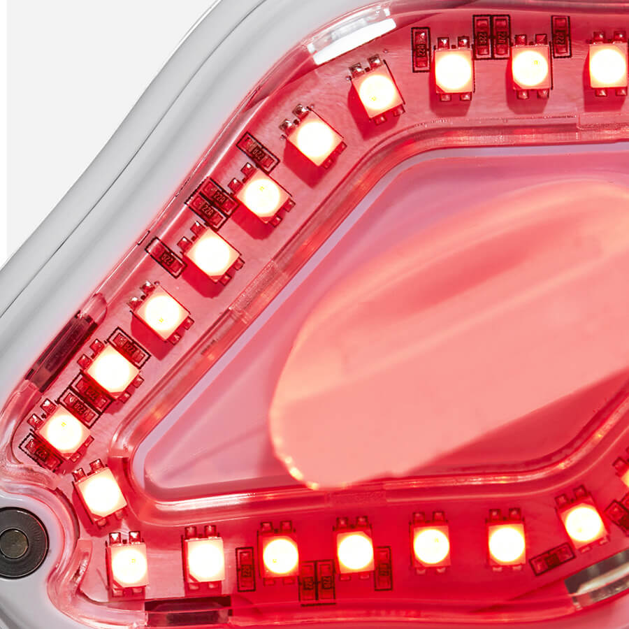 CurrentBody Skin LED Lip Mask showing red and blue light therapy for lip treatment and skin rejuvenation.