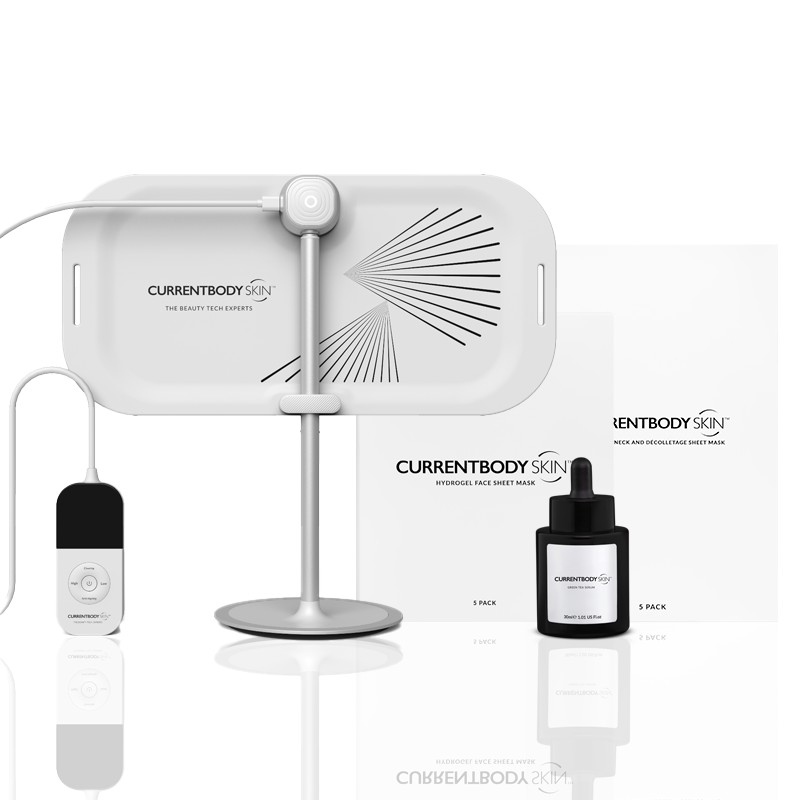 CurrentBody Skin LED Light Therapy Panel showing a sleek, rectangular device with multiple LED lights for skin treatment.
