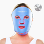 CurrentBody Skin LED Blue Light Therapy Face Mask worn on face, showcasing the blue light treatment technology for skin rejuvenation.