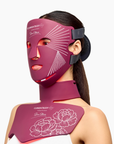 CurrentBody Skin Sonia Selaire LED face and neck therapy mask showing a sleek, light therapy device worn over the face and neck.