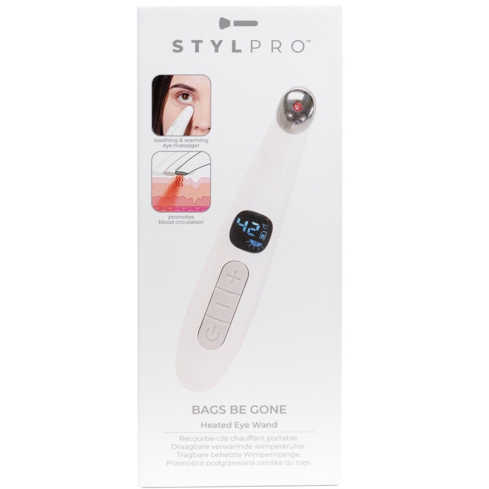 LEDMASKCONCEPT StylPro Bags Be Gone heated eye massager with adjustable straps and soft fabric for relaxing eye therapy.
