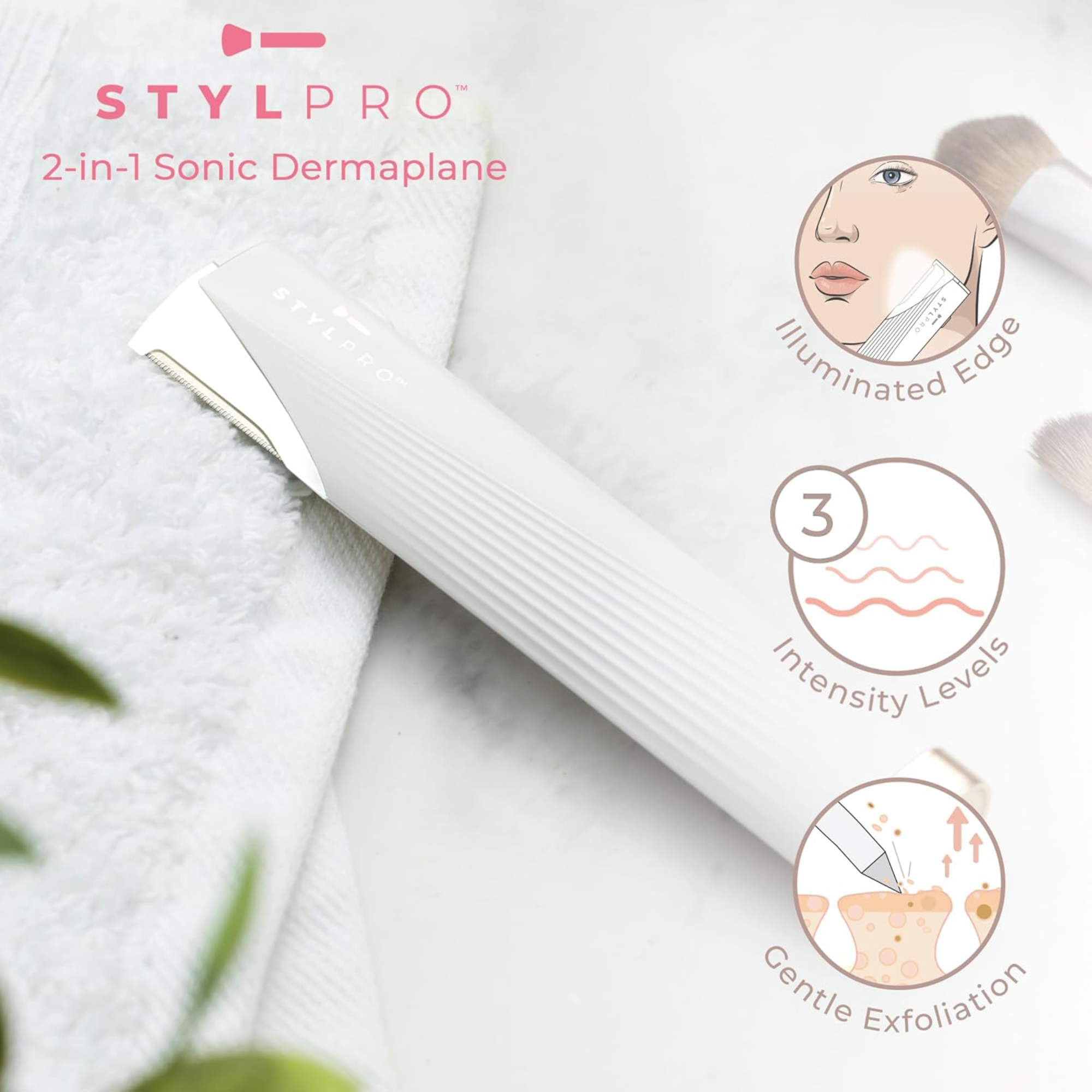 StylPro 2-in-1 Light Up Sonic Dermaplane and Trimmer from LEDMASKCONCEPT with illuminated head and sleek design.