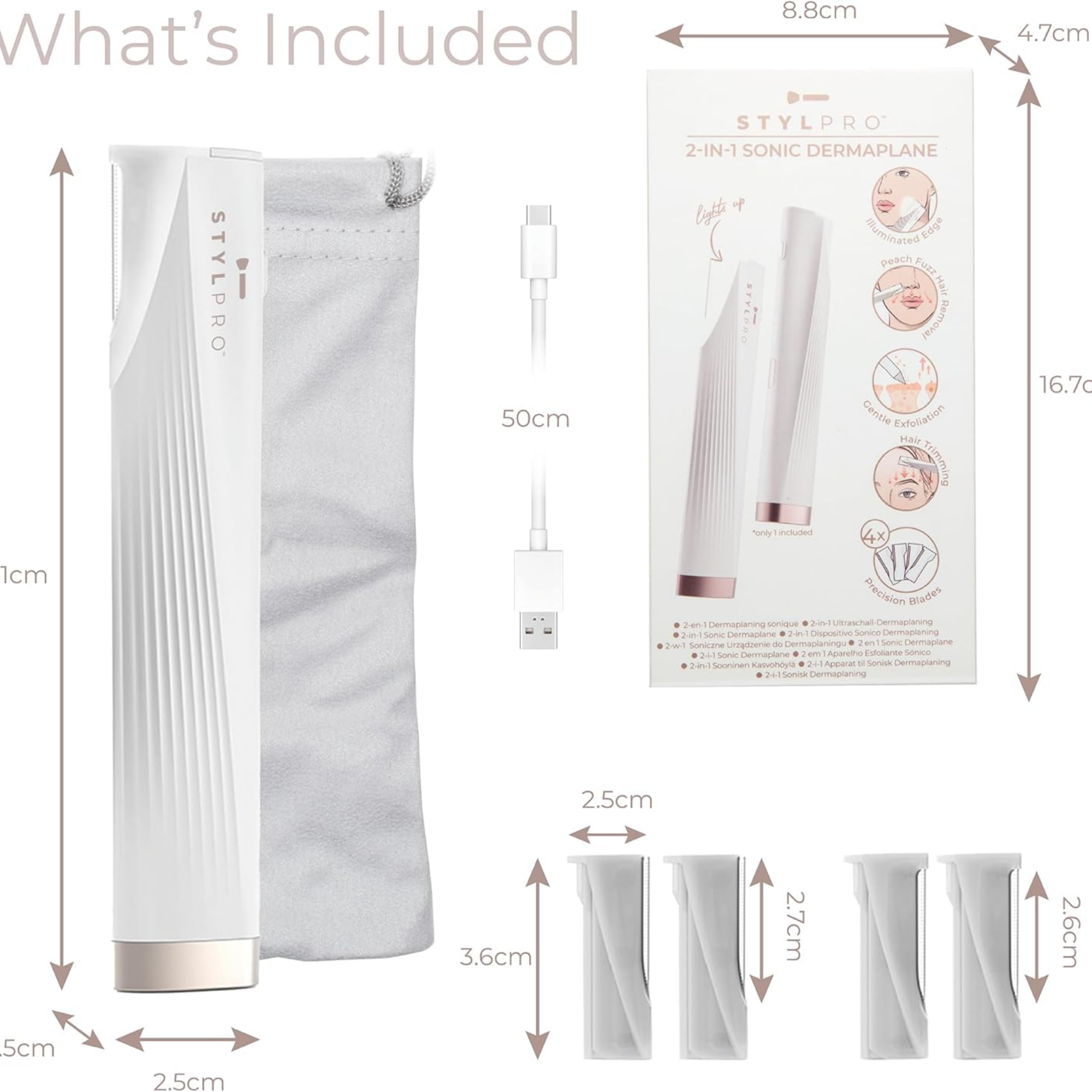 StylPro 2-in-1 Light Up Sonic Dermaplane and Trimmer from LEDMASKCONCEPT, featuring a sleek handheld device with light-up function.