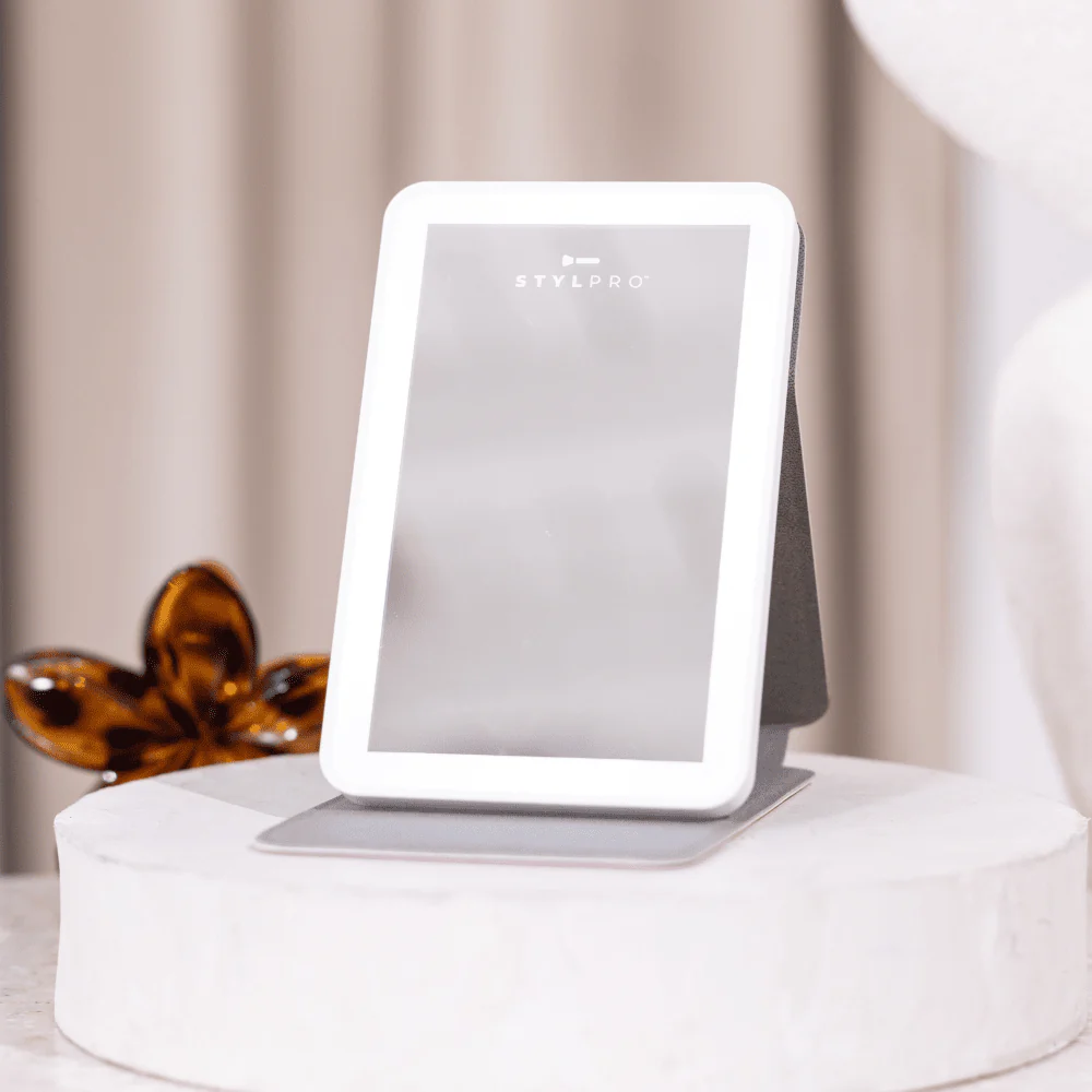 LEDMASKCONCEPT StylPro LED Mini Mirror with bright, adjustable lighting and compact design for detailed grooming and makeup application.