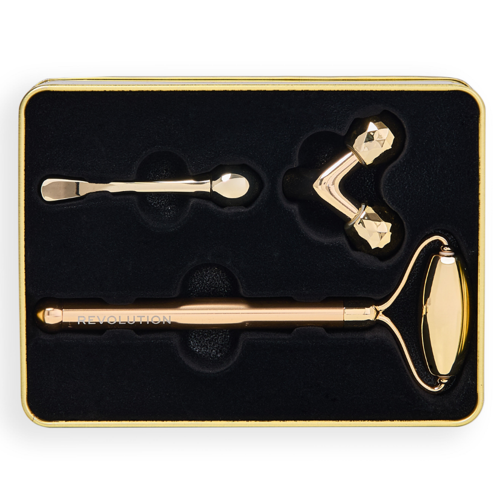 Makeup Revolution Pro Miracle Sculpting Facial Roller Set with multiple facial rollers for skin contouring and massage.