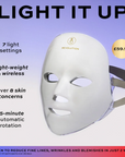 LEDMASKCONCEPT Miracle LED face mask from Makeup Revolution Revolution Pro with vibrant blue and red light panels on a glowing mask