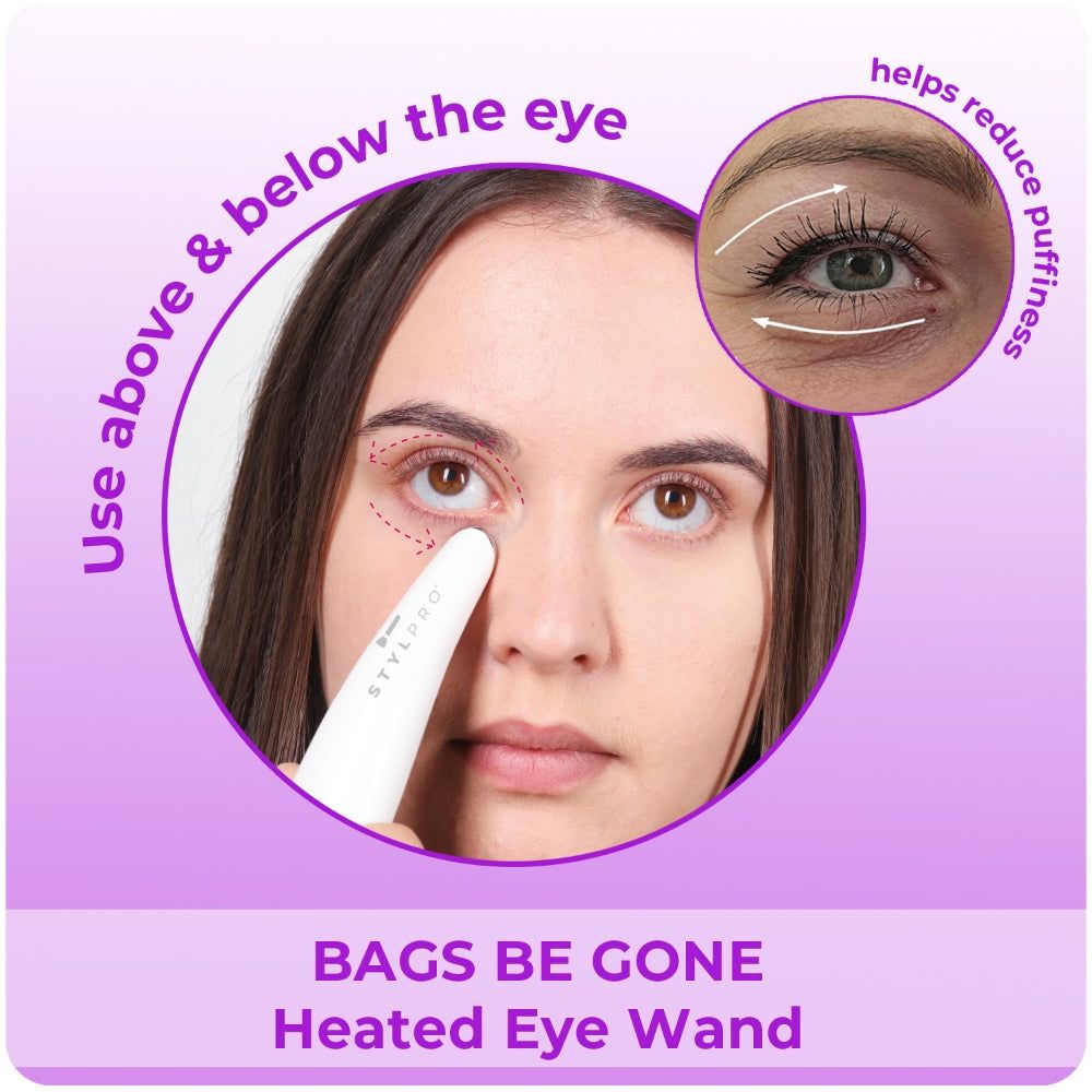 LEDMASKCONCEPT StylPro Bags Be Gone heated eye massager with adjustable straps and soft fabric for relaxing eye comfort.