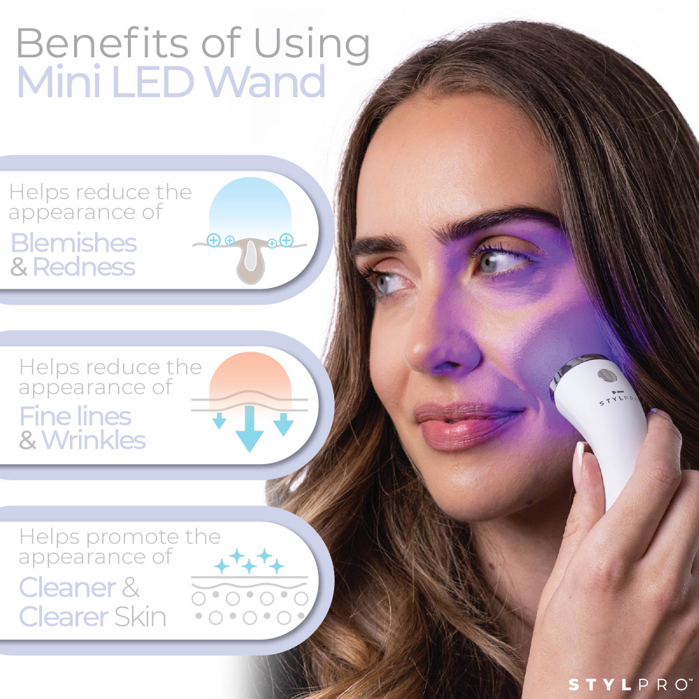 LEDMASKCONCEPT StylPro Mini LED Wand with multiple color settings and compact design for facial skincare or beauty treatments.