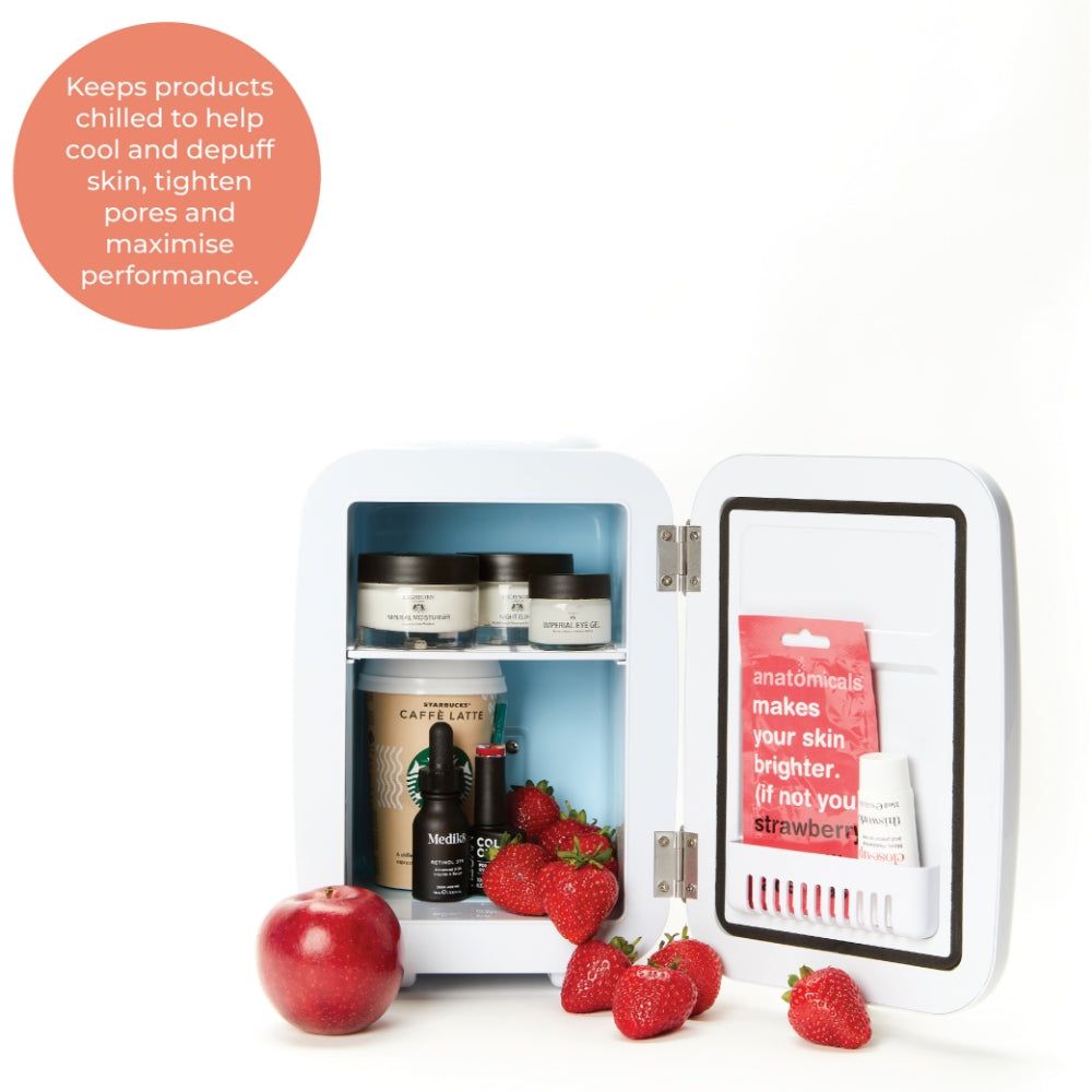 StylPro Beauty Fridge in elegant rose gold, compact storage for skincare and beauty products, by LEDMASKCONCEPT.
