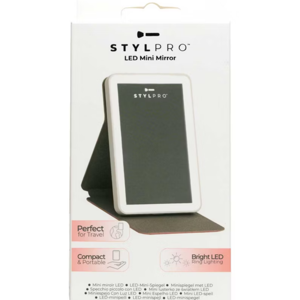 LEDMASKCONCEPT StylPro LED Mini Mirror with adjustable brightness and compact design for detailed makeup application.